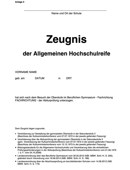 Zeugnis der allgemeinen Hochschulreife - Shop-Translation.de - Übersetzungsbüro ReSartus