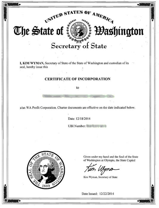 Gründungsurkunde (USA) Certificate of Incorporation