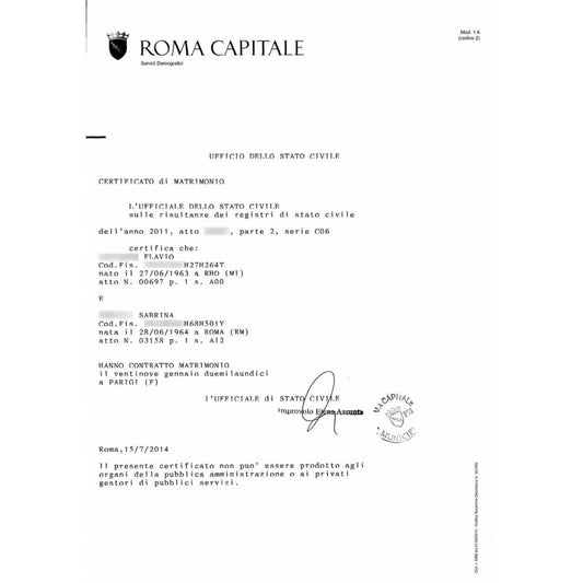 Eheurkunde (IT) certificato di matrimonio