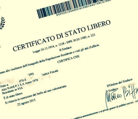 Ledigkeitsbescheinigung (IT) certificato di stato libero