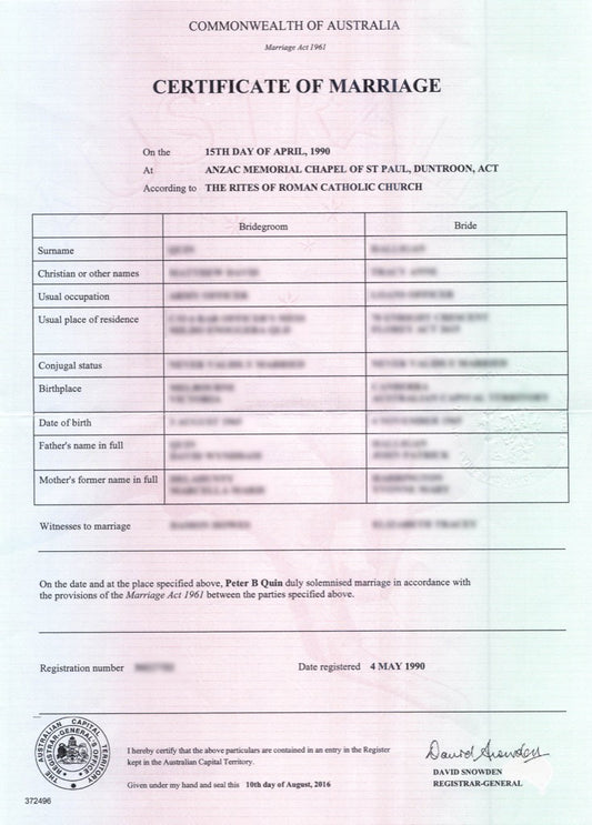 Eheurkunde (AUS) Certificate of Marriage