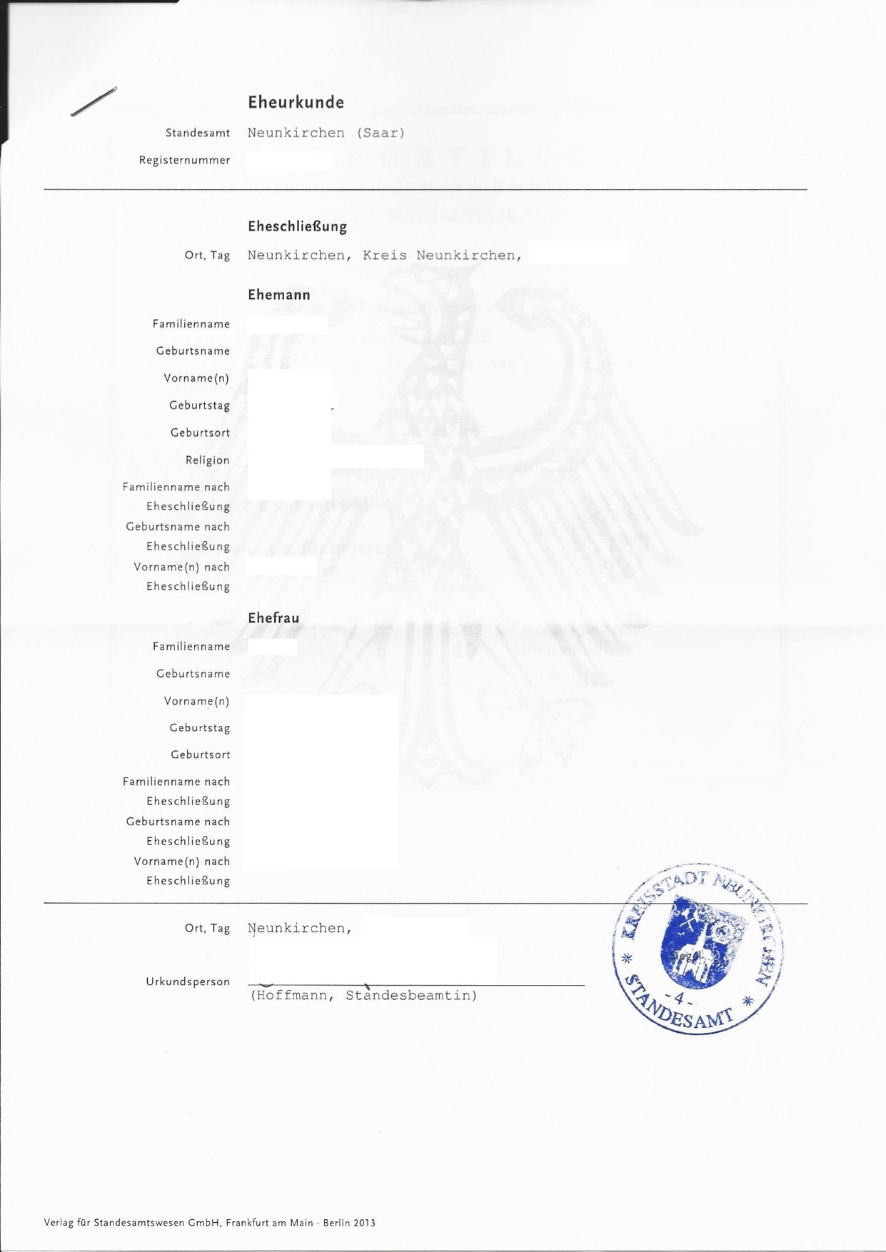 Eheurkunde / Heiratsurkunde - Shop-Translation.de - Übersetzungsbüro ReSartus