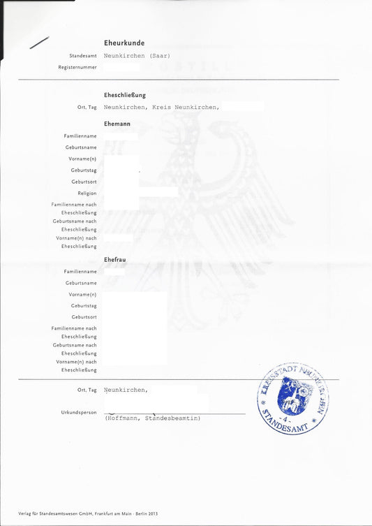 Eheurkunde / Heiratsurkunde - Shop-Translation.de - Übersetzungsbüro ReSartus