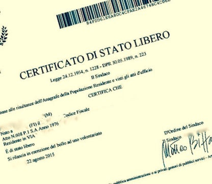Certificate of Celibacy (IT) certificato di stato libero