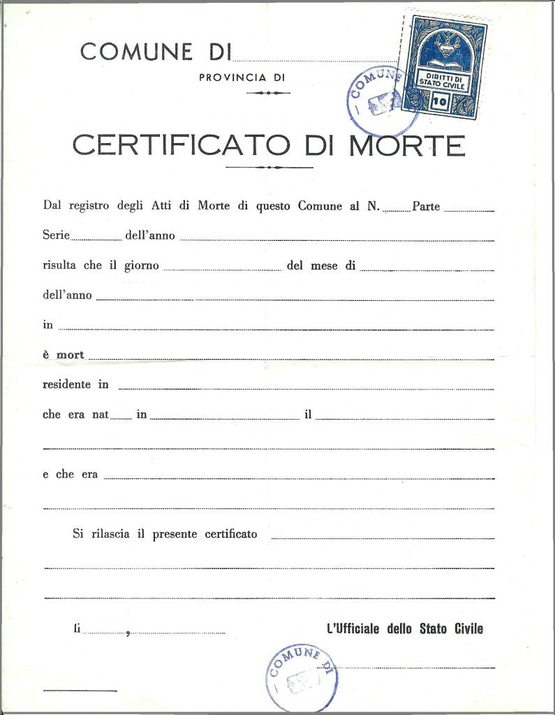 Death certificate (IT) certificato di morte