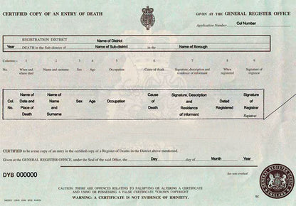 Auszug aus dem Sterberegister (GBR) Certified Copy of an Entry of Death - Shop-Translation.de - Übersetzungsbüro ReSartus 