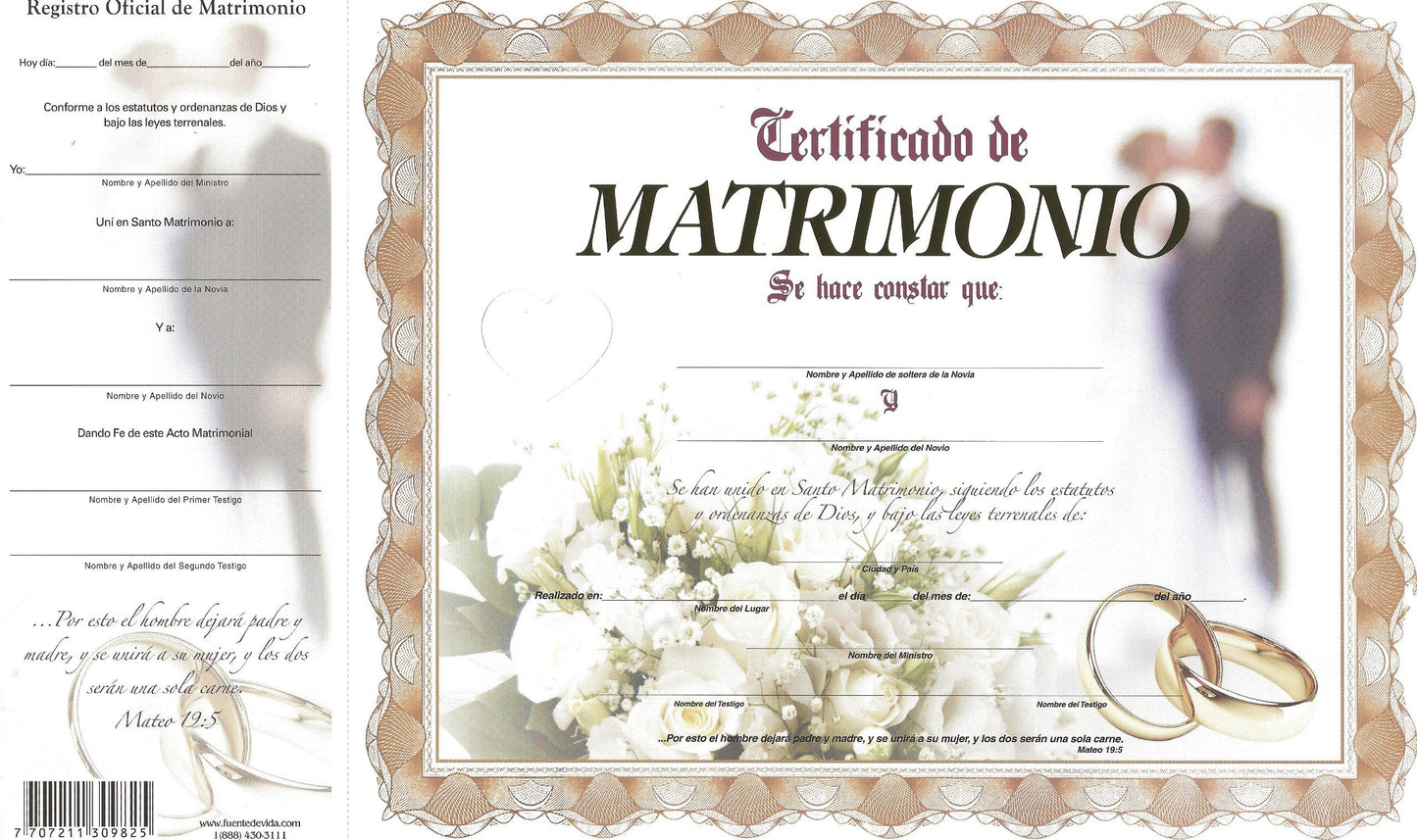 Marriage certificate (ECU) Certificado de Matrimonio
